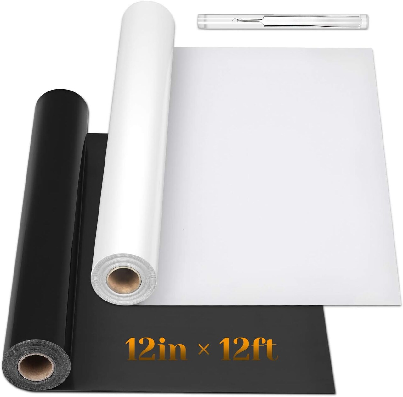 12" x 24ft Heat Transfer Vinyl Rolls,2 Rolls Black and White-(12 Inches by 12 Feet Per Roll)
